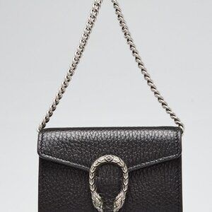 Gucci Black Pebbled Leather Dionysus Mini Card Holder On Chain Wallet